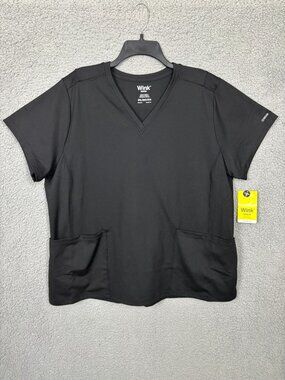 Wink Renew Women's Modern V-Neck Fit Black Scrub Top 2XL Eco-Performance NWT's